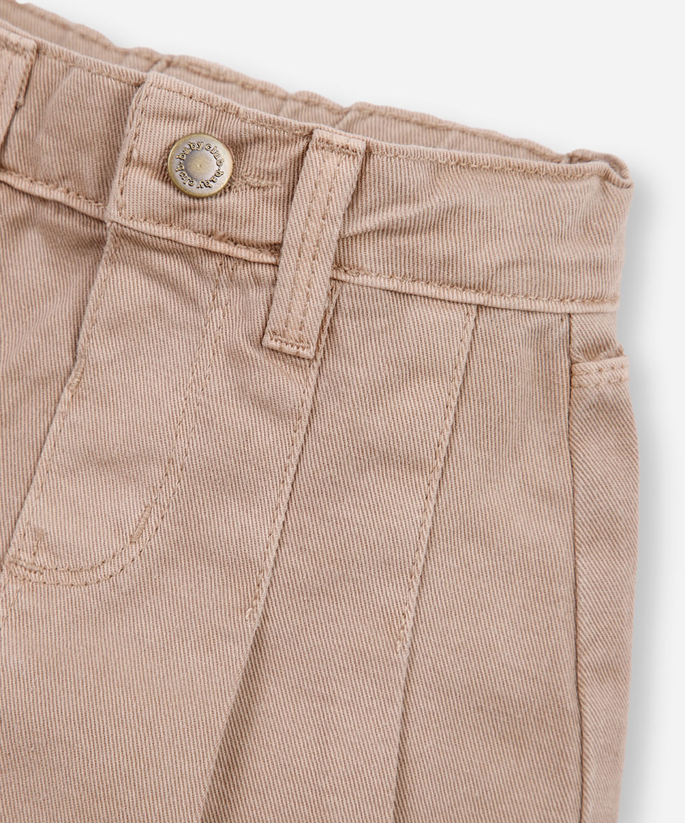 short saia infantil transpassado pregas bege