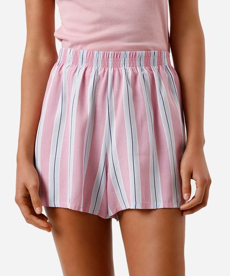 short feminino de pijama em viscose listrado rosa