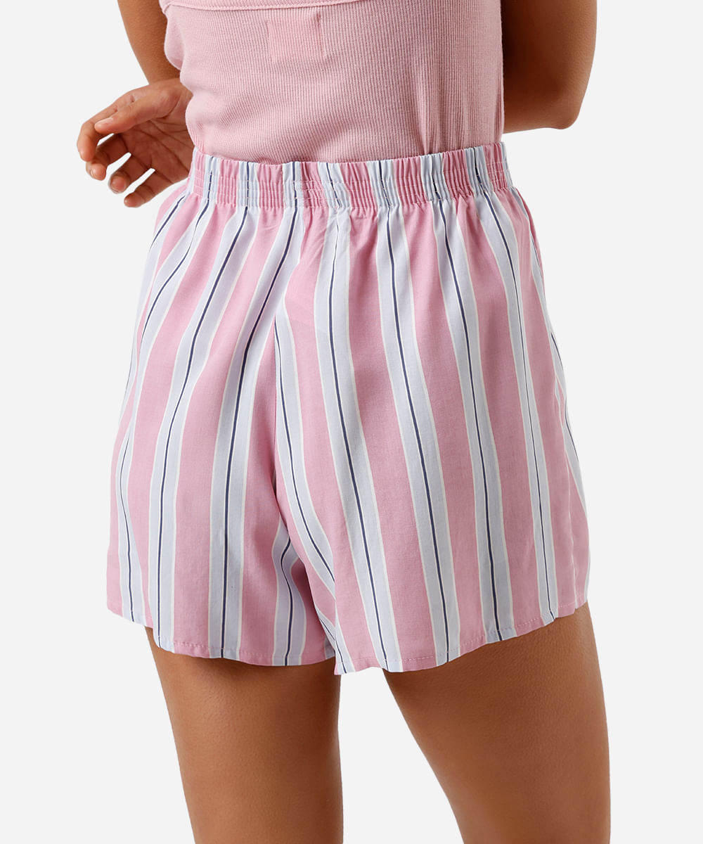 short feminino de pijama em viscose listrado rosa