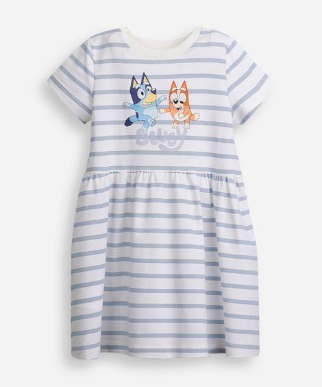 vestido infantil de algodão listrado bluey azul