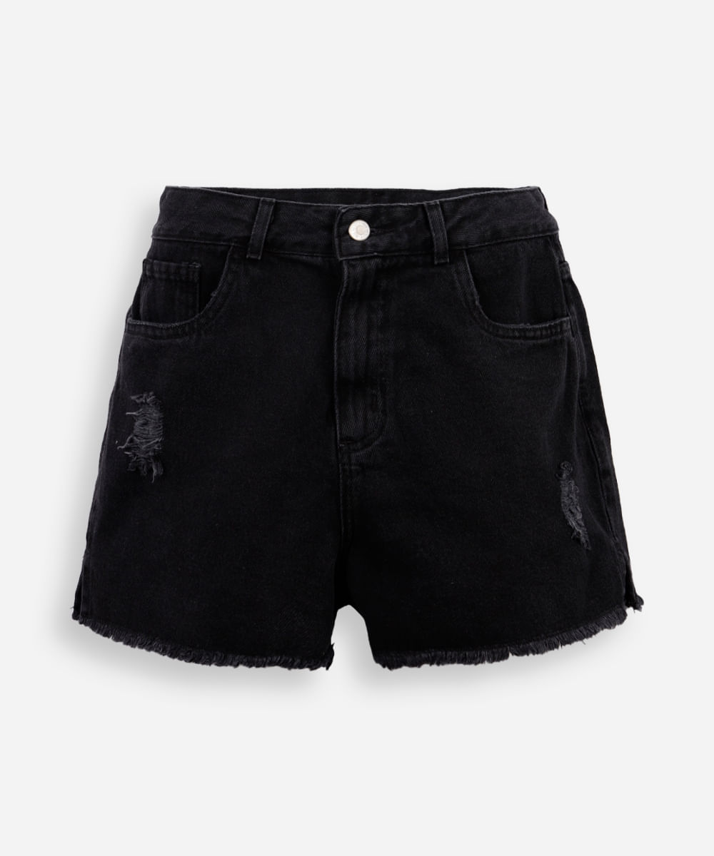 short mom juvenil jeans destroyed preto