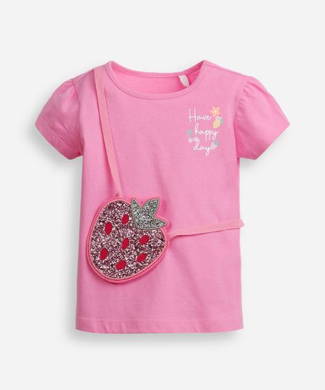 blusa infantil de algodão estampada com bolsa rosa