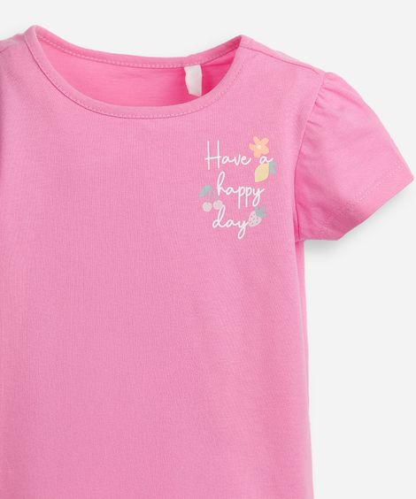 blusa infantil de algodão estampada com bolsa rosa