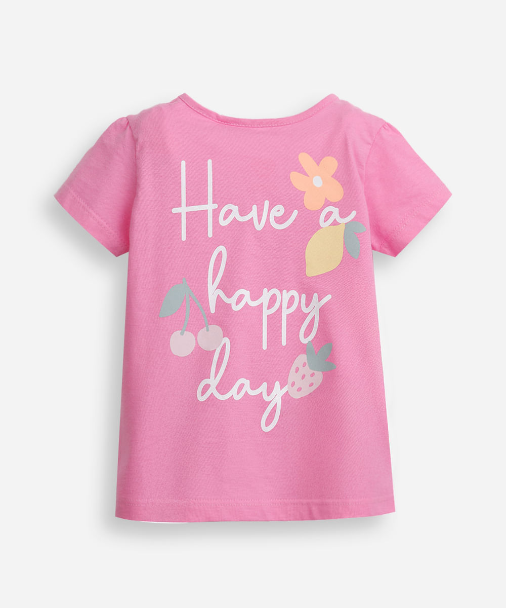 blusa infantil de algodão estampada com bolsa rosa