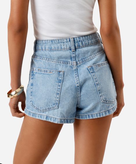 short boy feminino jeans cós cruzado azul