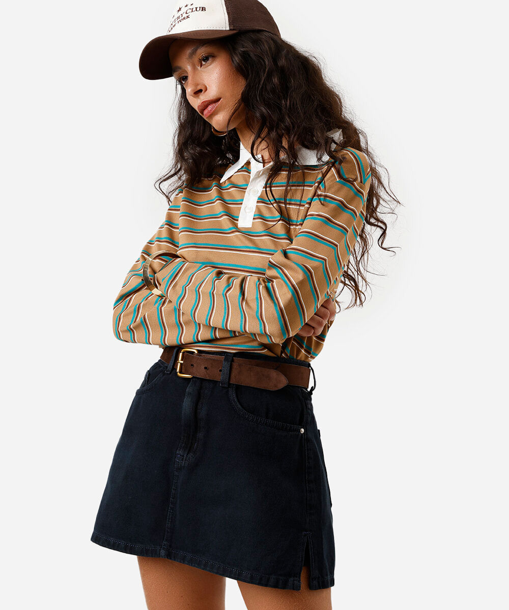 short saia feminino jeans com fendas  azul