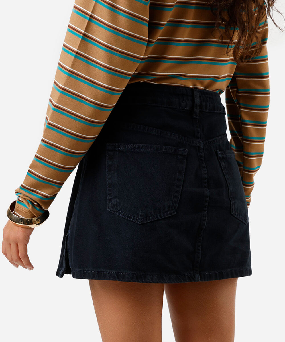 short saia feminino jeans com fendas  azul