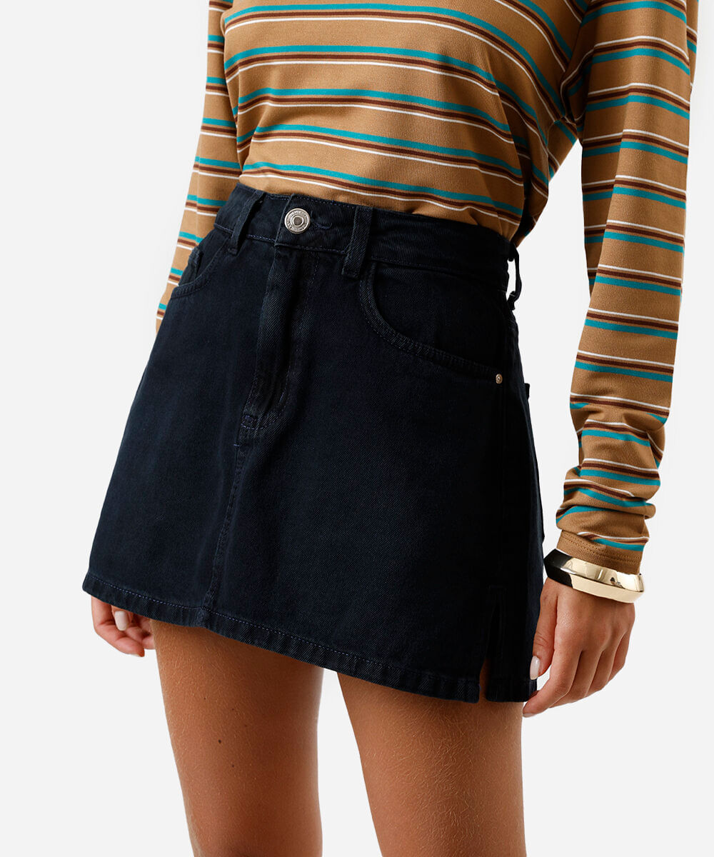 short saia feminino jeans com fendas  azul