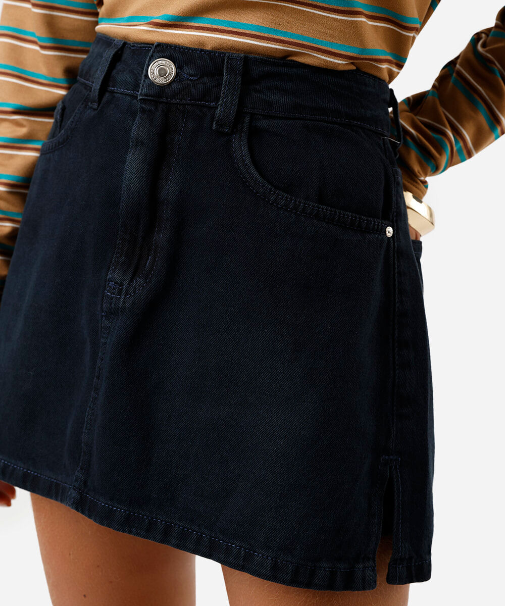 short saia feminino jeans com fendas  azul
