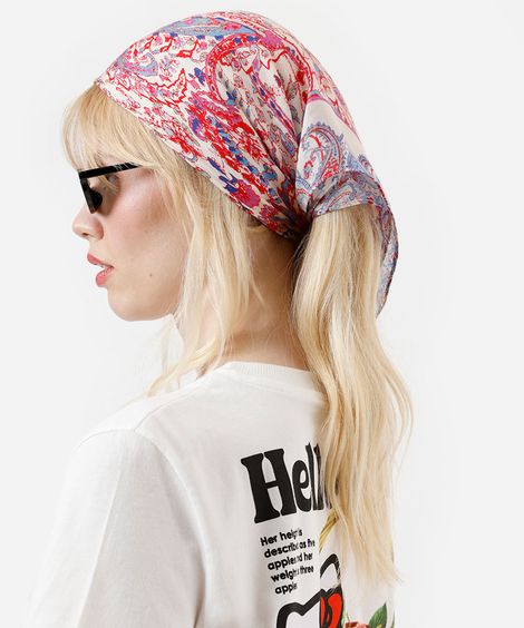 lenço quadrado de viscose paisley rosa