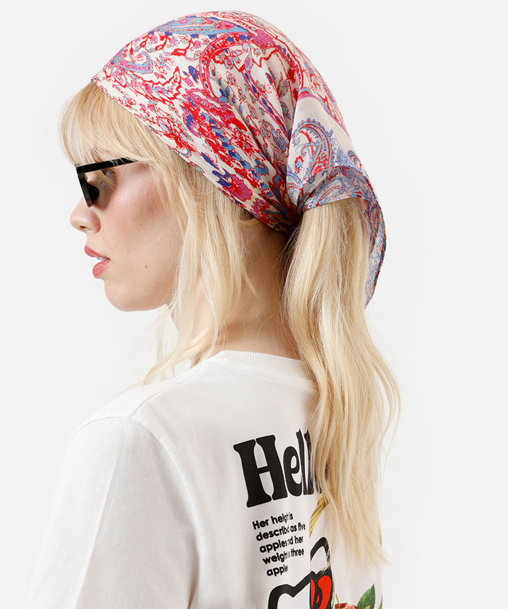 lenço quadrado de viscose paisley rosa
