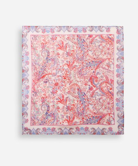 lenço quadrado de viscose paisley rosa