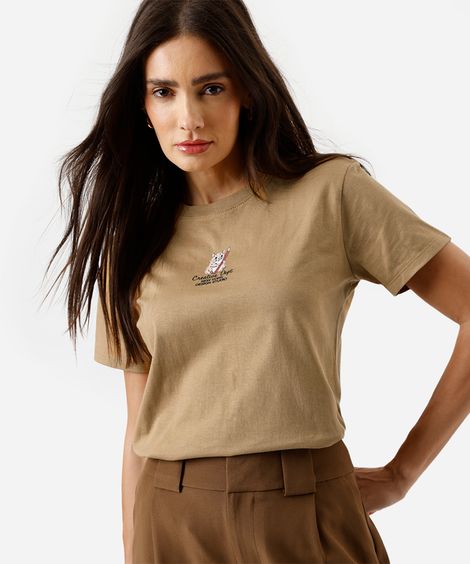camiseta feminina de algodão estampada - caramelo