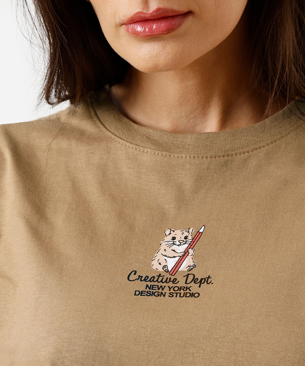 camiseta feminina de algodão estampada - caramelo