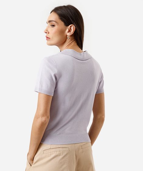 polo básica feminina de tricot manga curta lilás