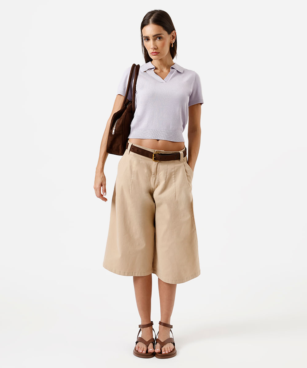 polo básica feminina de tricot manga curta lilás