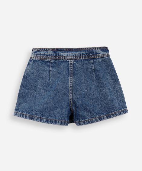 short saia infantil jeans com pregas azul