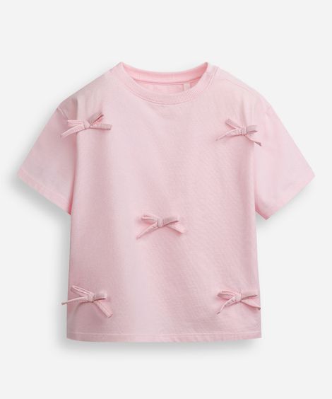 camiseta infantil de algodão com laços rosa
