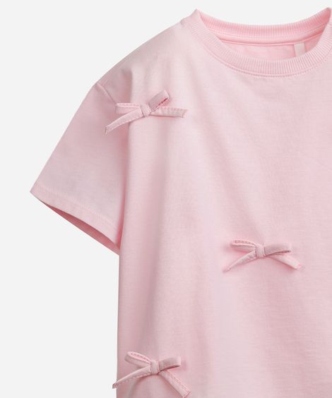 camiseta infantil de algodão com laços rosa