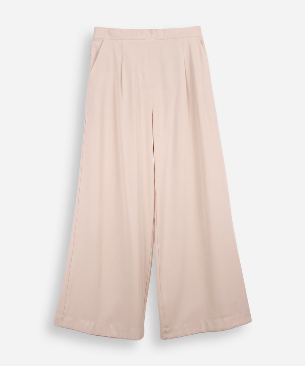 calça wide leg juvenil de alfaiataria bege