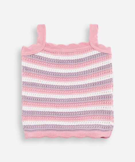 regata infantil de tricot listrada rosa