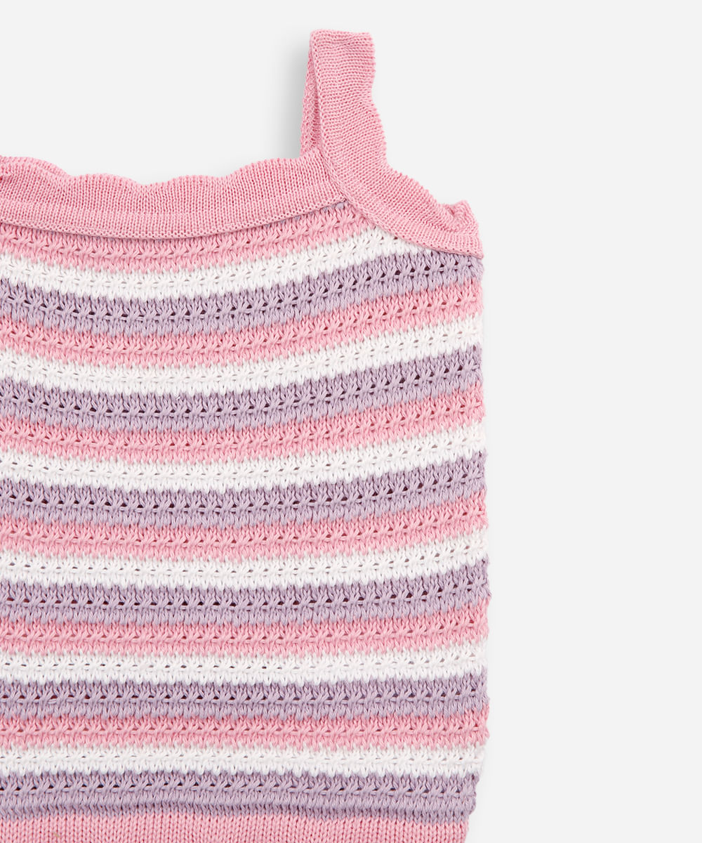 regata infantil de tricot listrada rosa