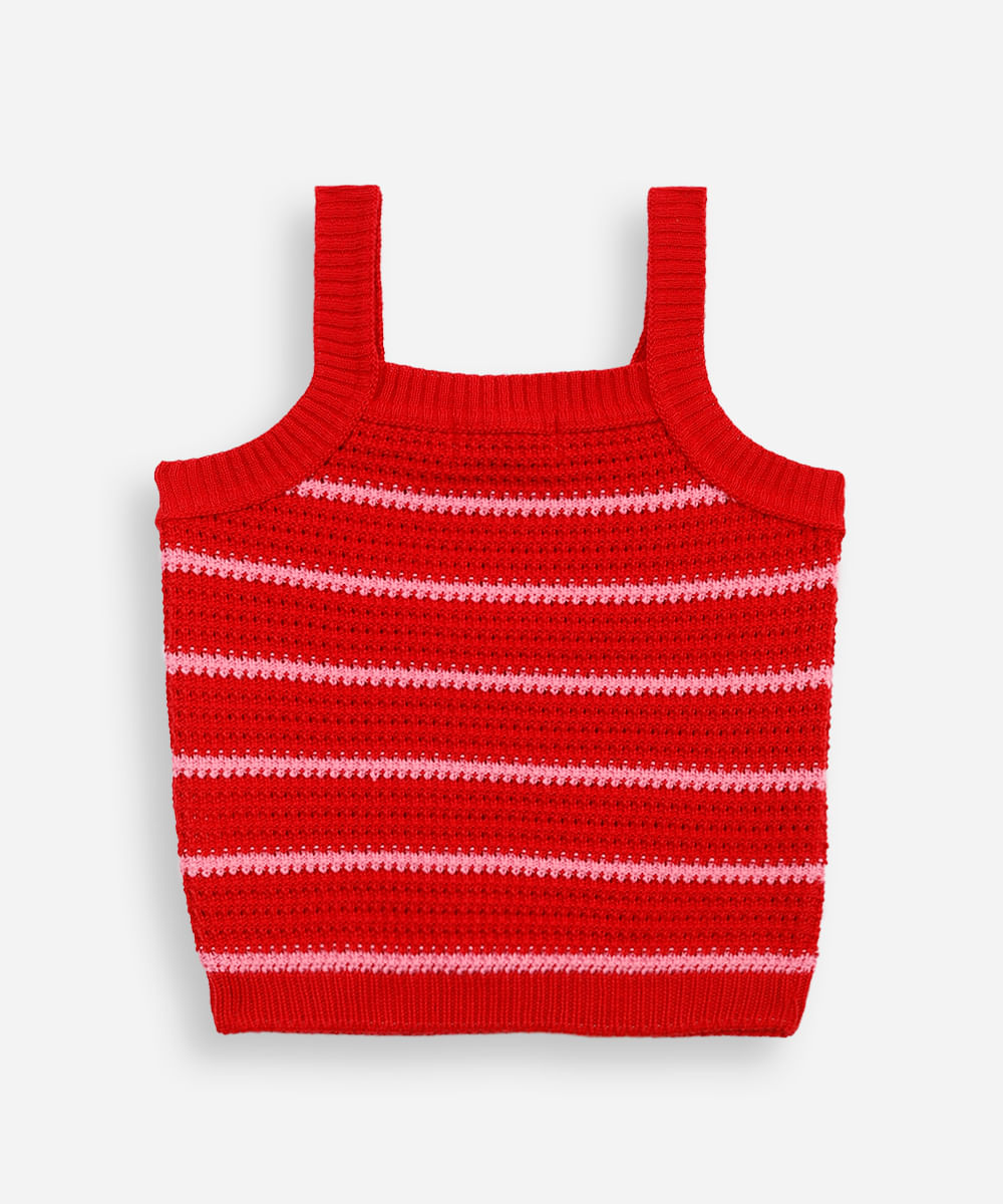 regata infantil de tricot listrada vermelha