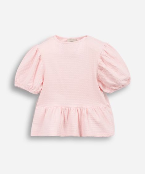 blusa de algodão infantil com lacinho texturizada rosa
