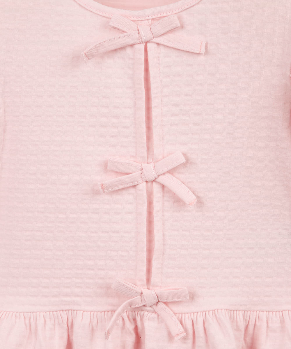 blusa de algodão infantil com lacinho texturizada rosa