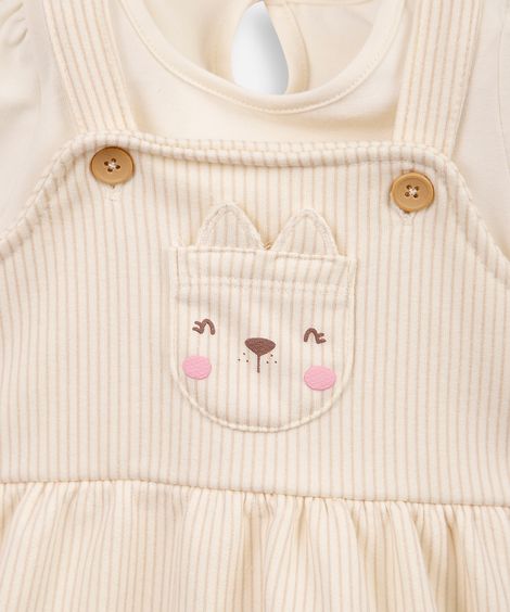 salopete de algodão infantil com body gatinha bege