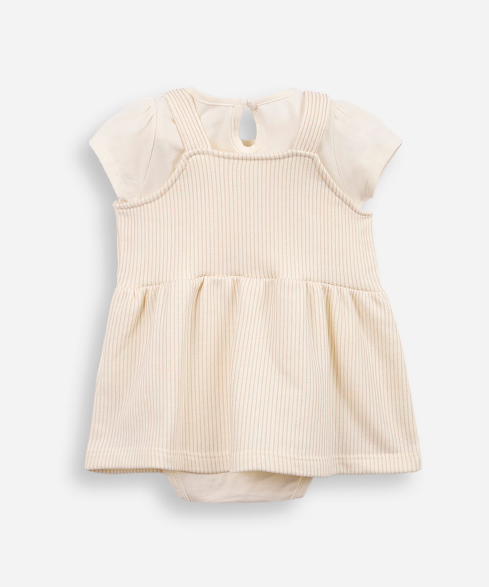 salopete de algodão infantil com body gatinha bege