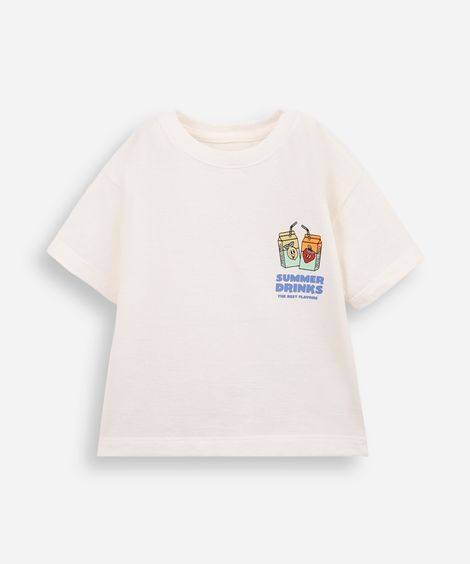camiseta infantil de algodão summer drinks off white