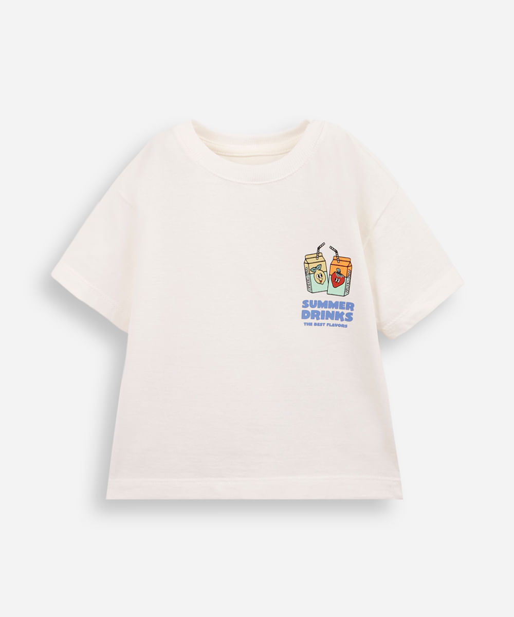camiseta infantil de algodão summer drinks off white