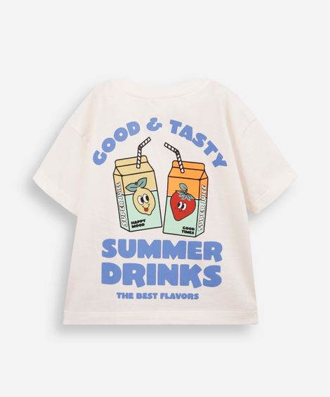 camiseta infantil de algodão summer drinks off white