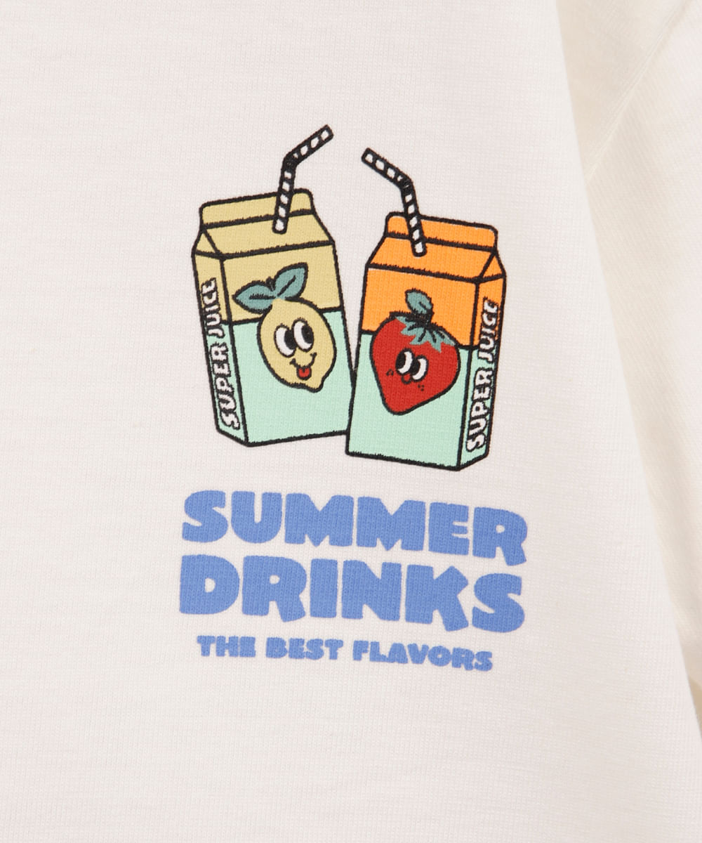 camiseta infantil de algodão summer drinks off white