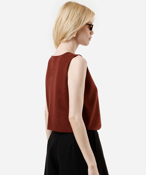 colete feminino de tricot com viscose e amarração marrom