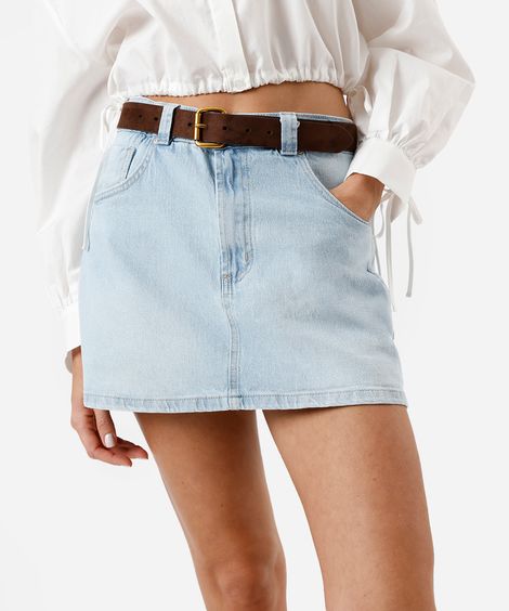 short saia feminino jeans azul
