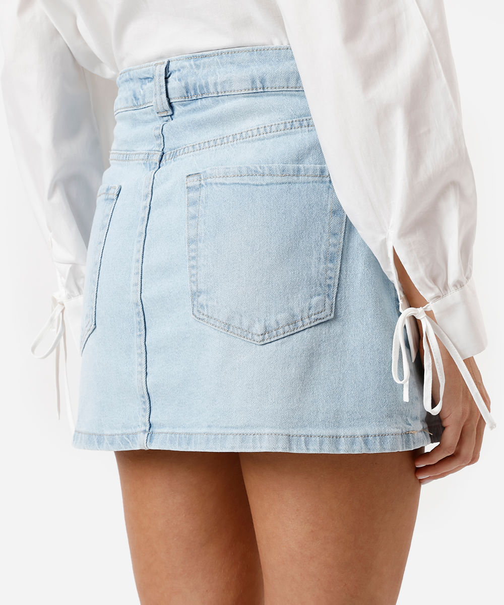 short saia feminino jeans azul