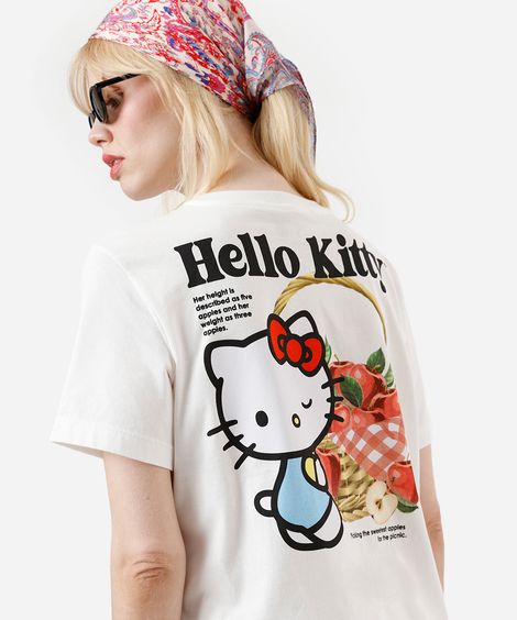 camiseta feminina de algodão hello kitty off white