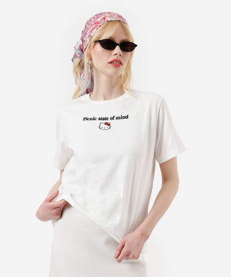 camiseta feminina de algodão hello kitty off white