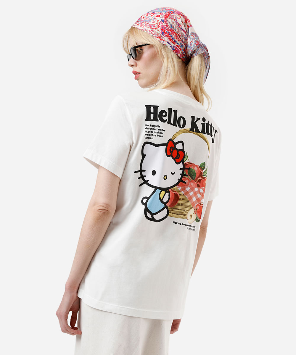 camiseta feminina de algodão hello kitty off white