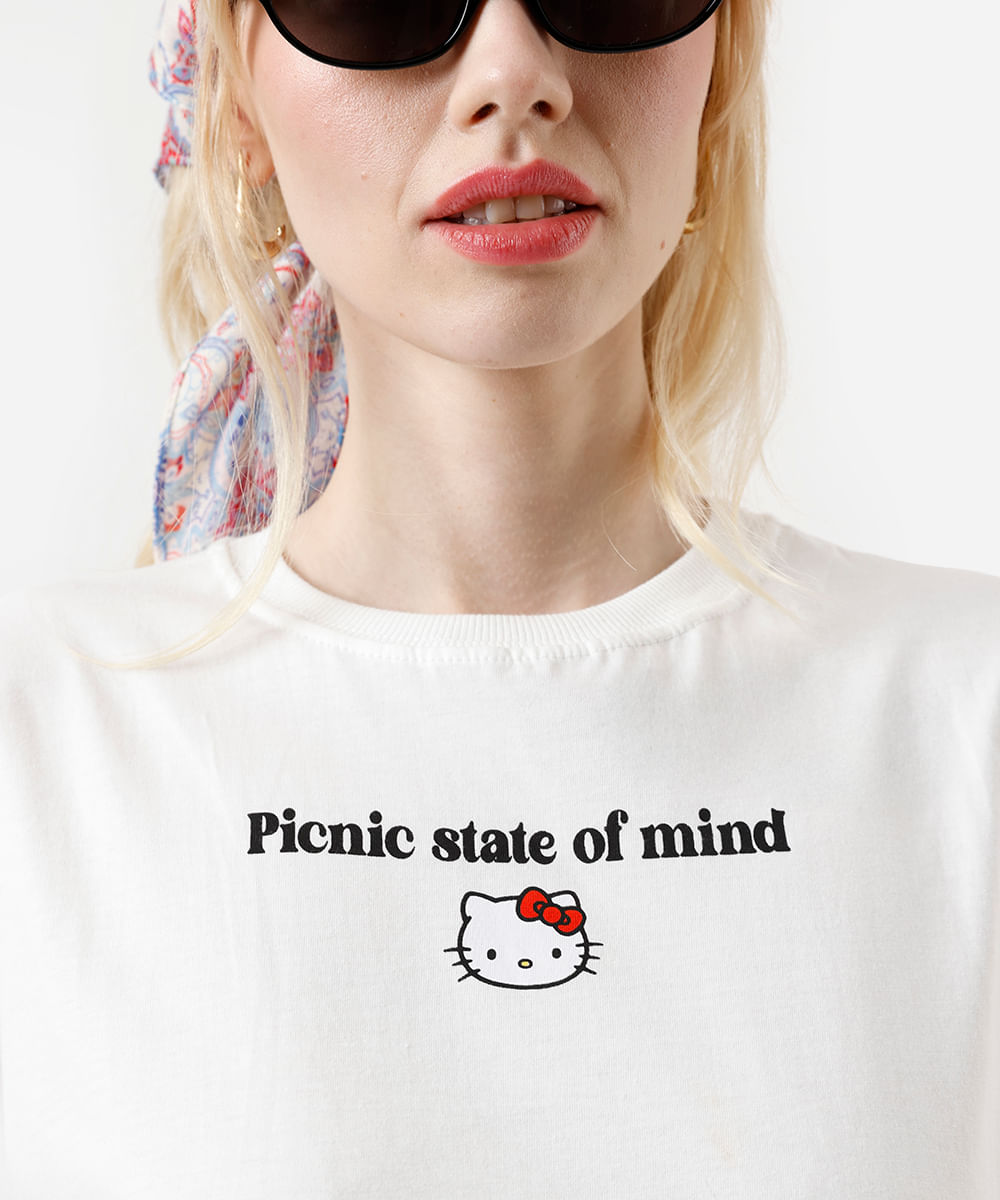 camiseta feminina de algodão hello kitty off white