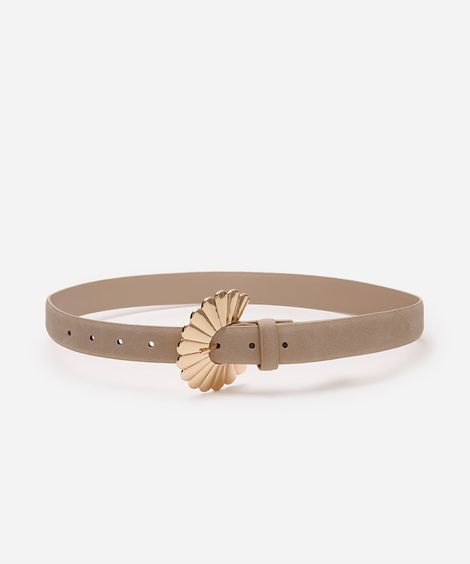 cinto com fivela floral texturizado bege