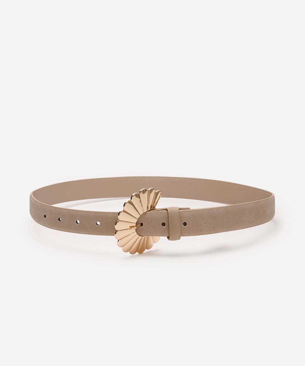 cinto com fivela floral texturizado bege