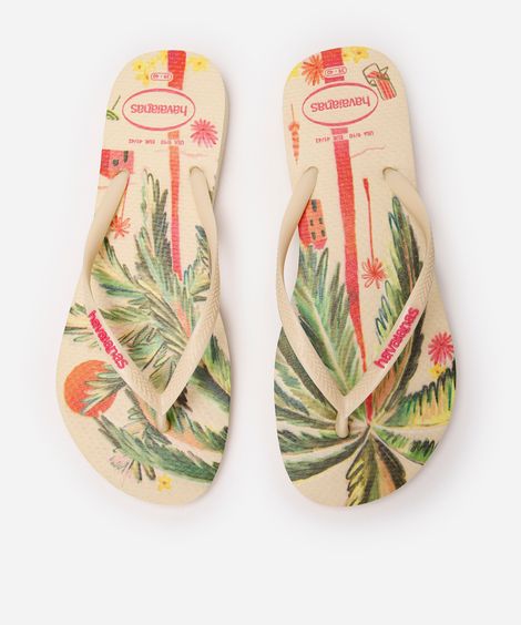 chinelo havaianas slim summer bliss floral bege
