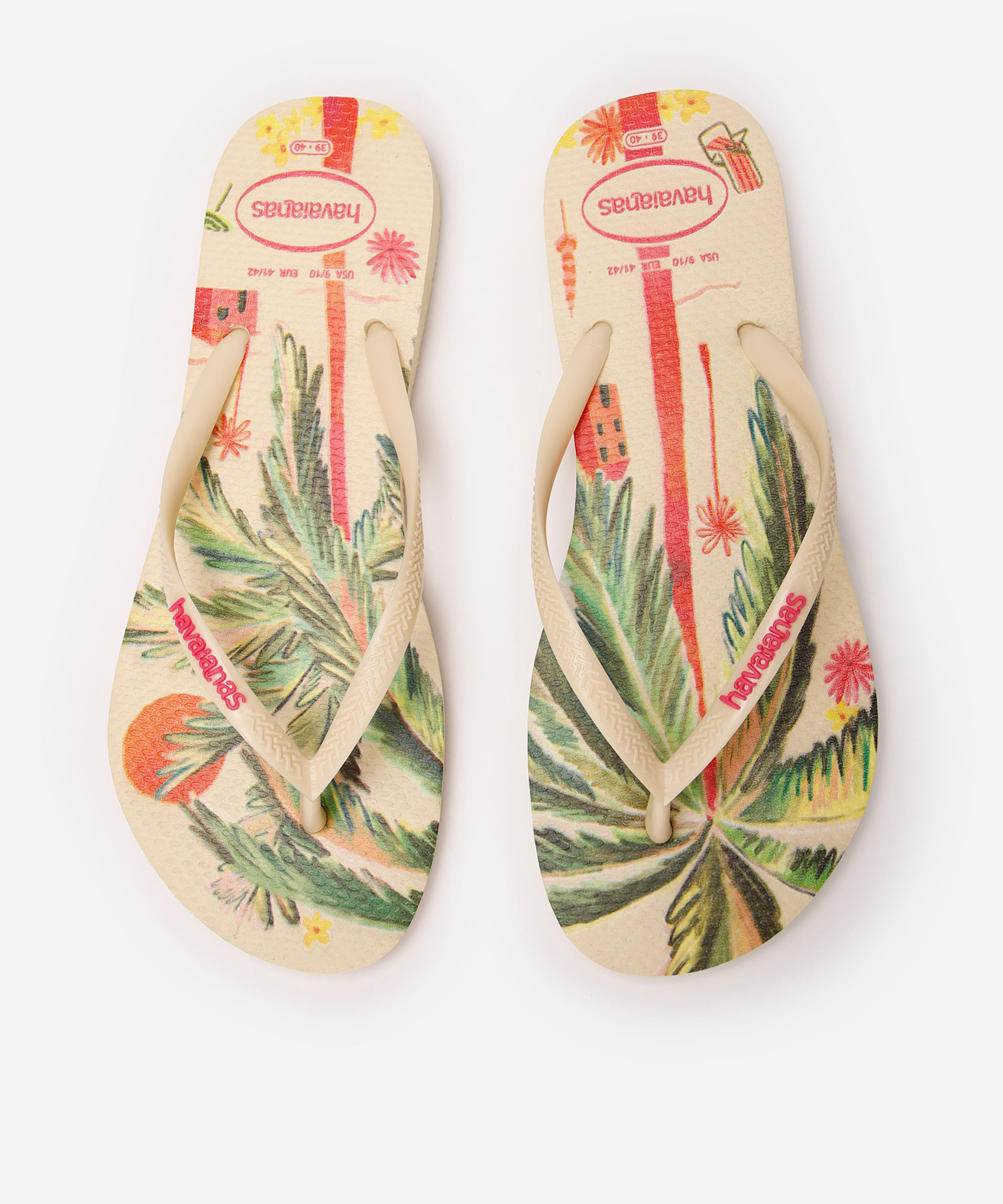chinelo havaianas slim summer bliss floral bege