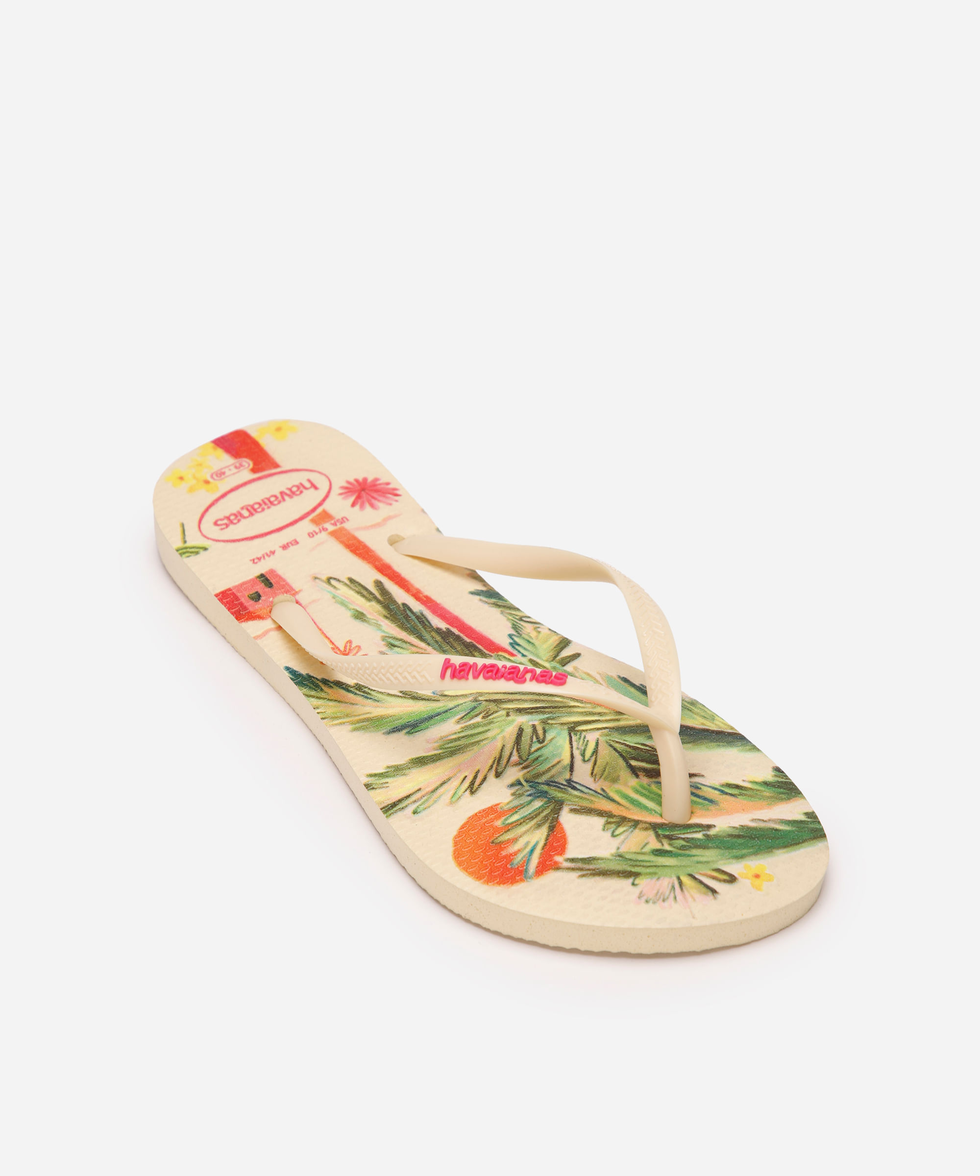 chinelo havaianas slim summer bliss floral bege