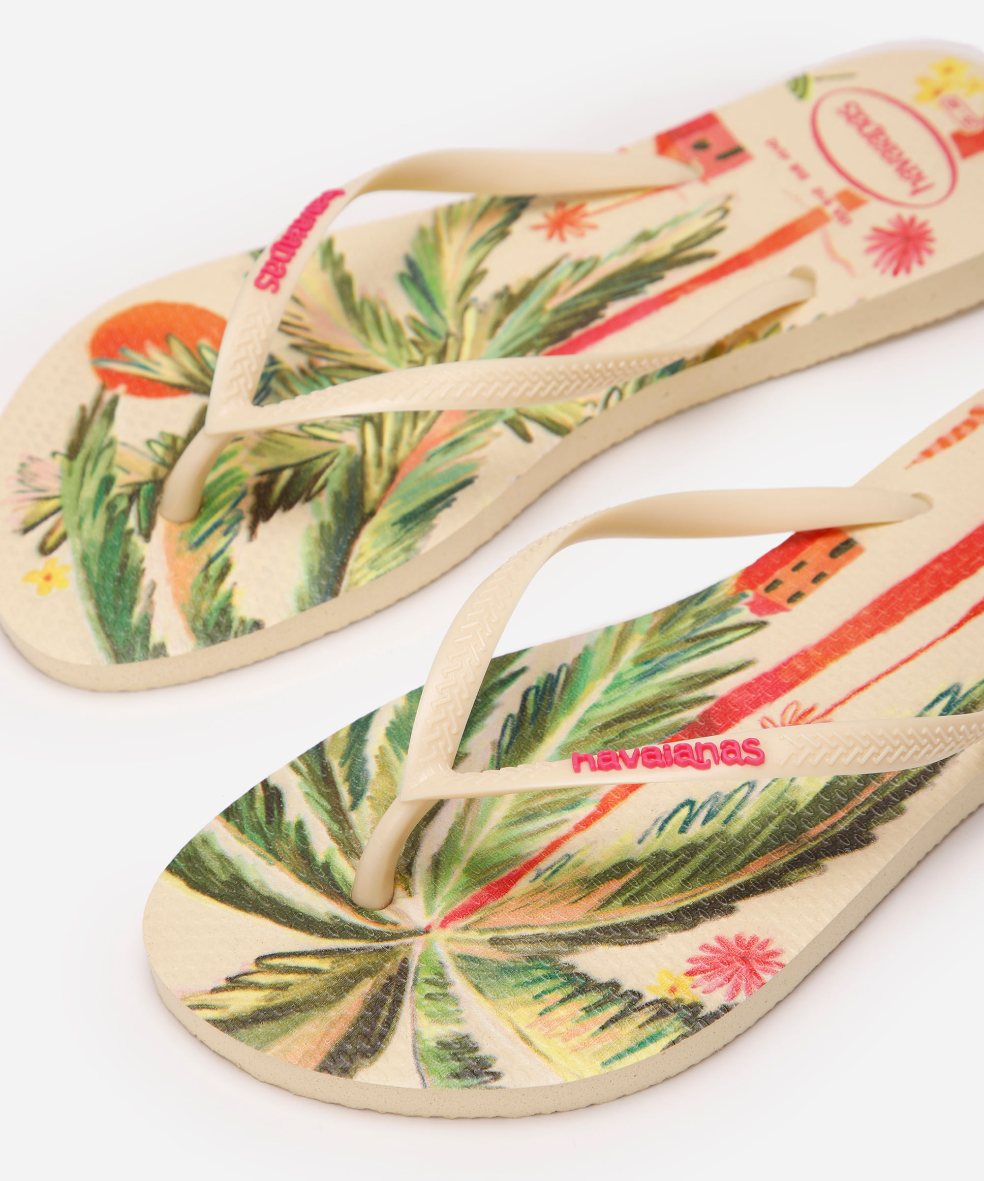 chinelo havaianas slim summer bliss floral bege