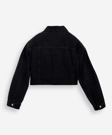 jaqueta jeans feminina cropped com barra a fio preta