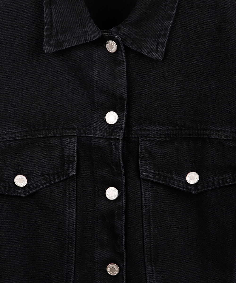 jaqueta jeans feminina cropped com barra a fio preta